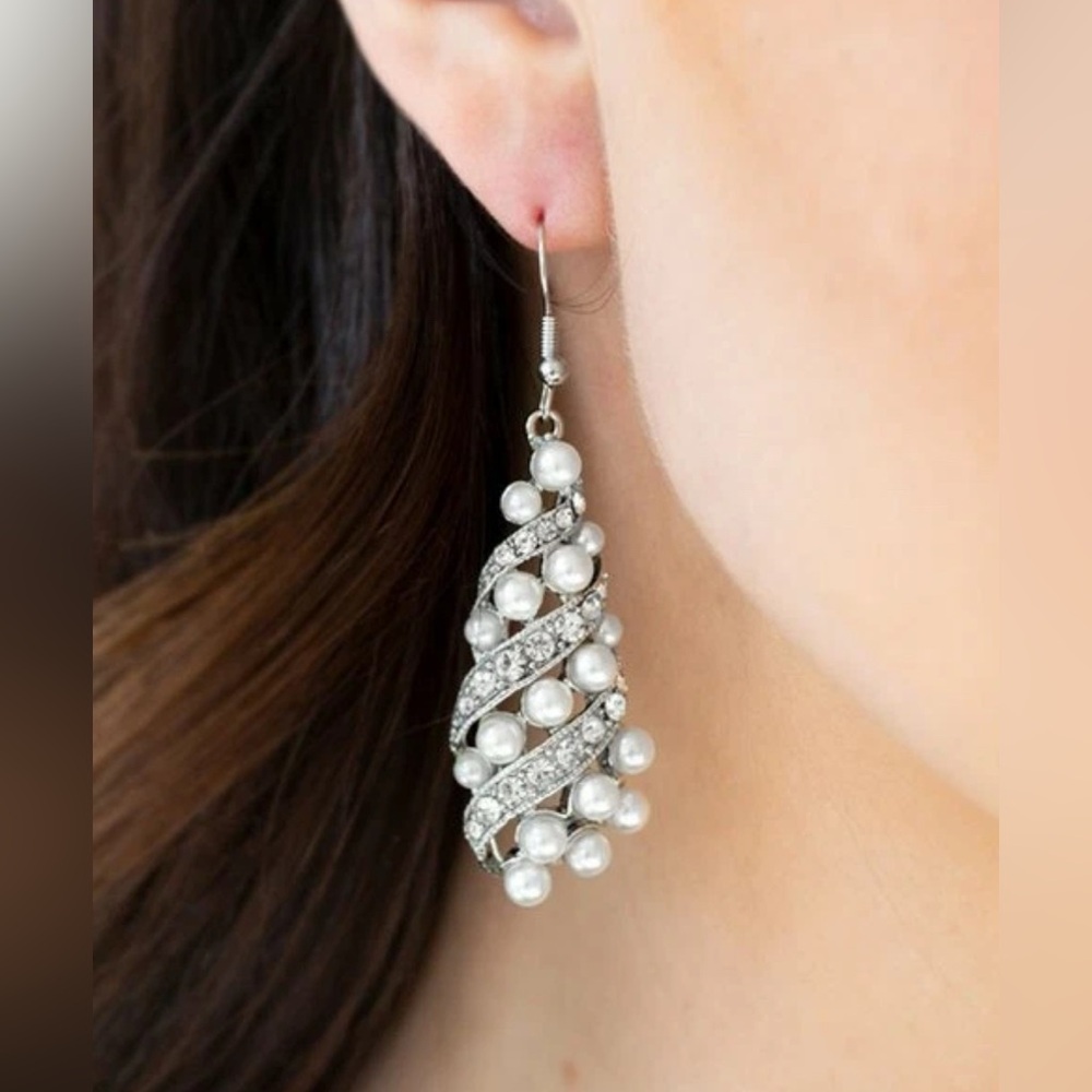 Ballroom Waltz Pearl Rhinestone Drop Earrings
